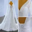 High End Weiß Perlenstickerei Pailletten Brautkleider / Hochzeitskleider 2022 A Linie Stoffgürtel V-Ausschnitt Lange Ärmel Rückenfreies Hof-Schleppe Hochzeit