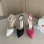 Sexy Fuchsia Cocktail Party Evening Party Satin Womens Sandals 2023 Rhinestone Ankle Strap 13 cm Stiletto Heels Pointed Toe Sandals High Heels