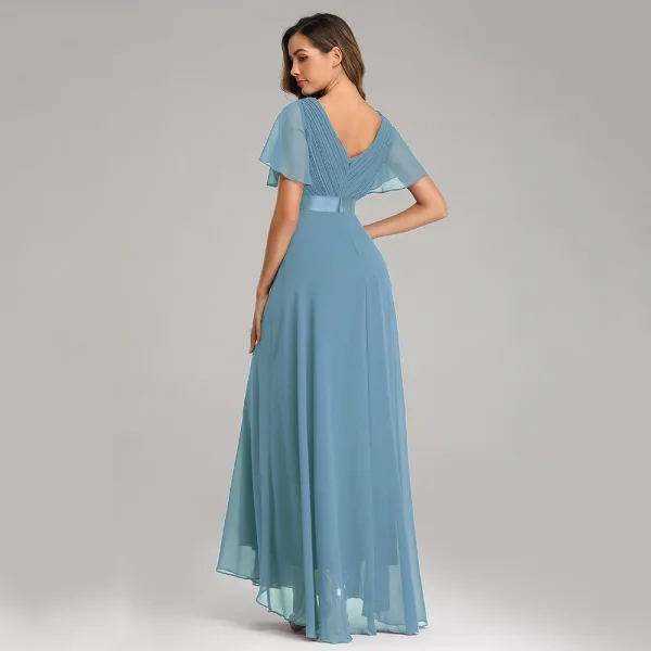 Modest Simple Black Bridesmaid Dresses 2023 A-Line Princess V-Neck Short Sleeve Backless
