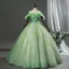 Fée Des Fleurs Vert Cendré Perlage Appliques Paillettes Robe De Bal 2026 Robe Boule De l'épaule Manches Courtes Dos Nu