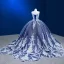 High-end Ocean Blue Glitter Beading Lace Flower Prom Dresses 2023 Ball Gown Spaghetti Straps Sleeveless Backless Floor-Length / Long Prom Formal Dresses