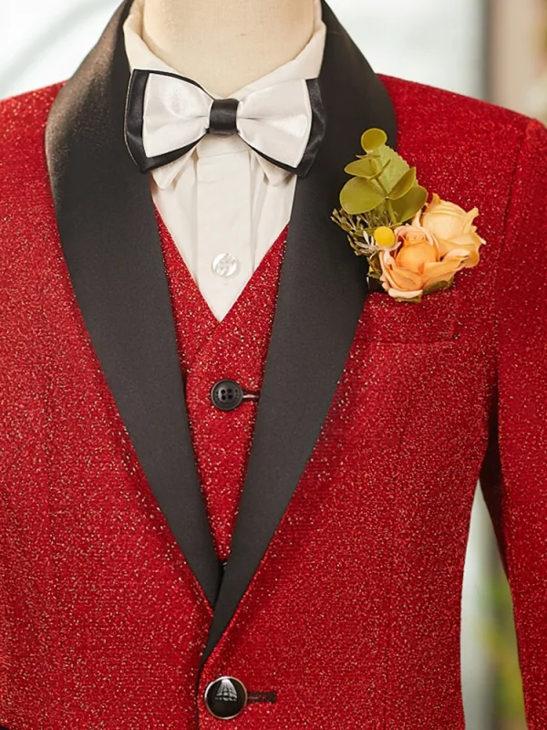 Fall Winter Red Long Sleeve Boys Wedding Suits 2025 6-piece Body Jewellery Coat Pants Shirt Tie Vest