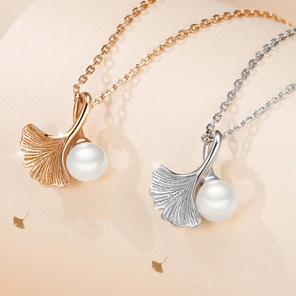 Chic / Beautiful Rose Gold Pearl Leaf Sterling Silver Necklaces Accessories 2023