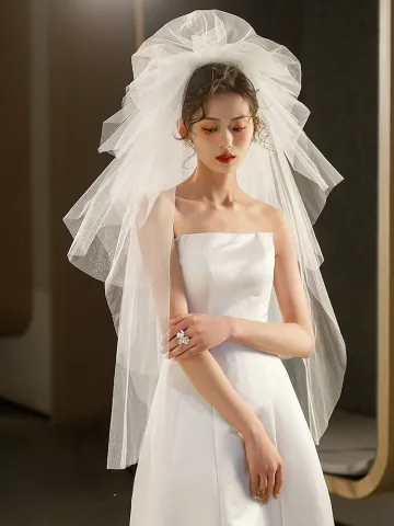 Fashion White Puffy Wedding Veils 2025 Tulle