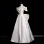 Modest / Simple Elegant Ivory Beading Lace Flower Satin Wedding Dresses 2025 Ball Gown Off-The-Shoulder Sleeveless Backless Bow Floor-Length / Long Wedding
