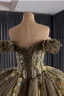 Vintage / Retro High-end Brown Beading Pearl Sequins Quinceañera Prom Dresses 2025 Ball Gown Off-The-Shoulder Short Sleeve Backless Chapel Train Formal Dresses