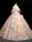 Chic / Beautiful Champagne Appliques Prom Dresses Ball Gown 2025 Square Neckline Short Sleeve Backless Floor-Length / Long Formal Dresses