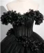 Elegant Black Appliques Prom Dresses 2025 Ball Gown Off-The-Shoulder Short Sleeve Backless Floor-Length / Long Formal Dresses