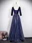 Vintage / Retro Ocean Blue Sequins Prom Dresses 2026 A-Line / Princess Square Neckline 3/4 Sleeve Backless Tulle