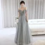 Schlicht Grau Ballkleider 2022 A Linie Off Shoulder Ärmellos Rückenfreies Perlenstickerei Strass Pailletten Lange Ball Festliche Kleider