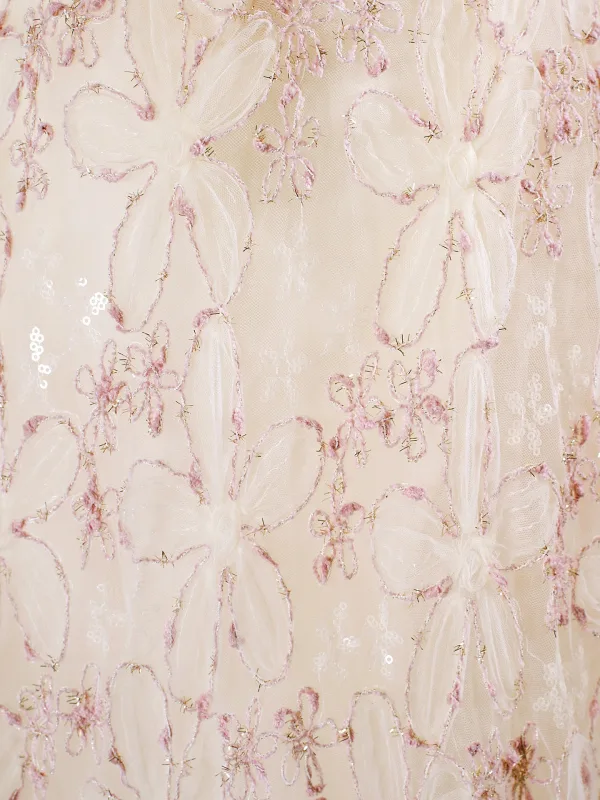 Elegante Rosa Perlenstickerei Applikationen Ballkleider 2025 Off Shoulder Kurze Ärmel Rückenfreies Sweep / Pinsel Zug Tülle Festliche Kleider