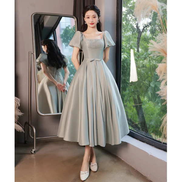 sage green graduation dresses A Line Backless Green Satin Long Prom Dress, Backless Green Formal Gra –  abcprom