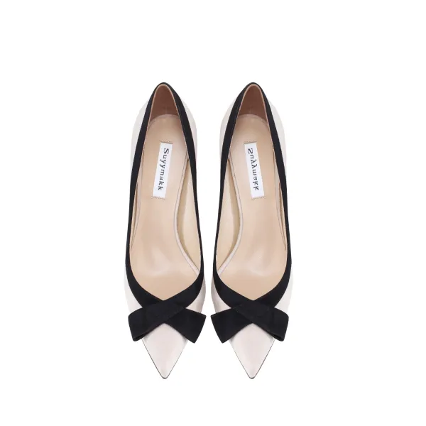 Mode Aprikos / Beige Mocka Bal Pumps 2022 Läder Rosett 10 cm Stilettklackar Spetsiga Pumps Högklackade