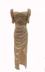 Sexy Champagne Paillettes Robe De Soirée 2023 Trompette / Sirène Encolure Carrée Manches Longues Dos Nu Thé Longueur Soirée Robe De Ceremonie