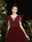Chic / Beautiful Burgundy Beading Sequins Prom Dresses 2022 A-Line / Princess V-Neck Puffy Short Sleeve Backless Floor-Length / Long Formal Dresses