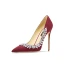 Schöne Burgunderrot Abend Strass Pumps 2024 Leder 10 cm Stilettos Spitzschuh Hochhackige