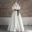 Fashion White Bow Sash Prom Dresses 2024 A-Line / Princess Off-The-Shoulder Puffy Short Sleeve Backless Floor-Length / Long Prom Formal Dresses
