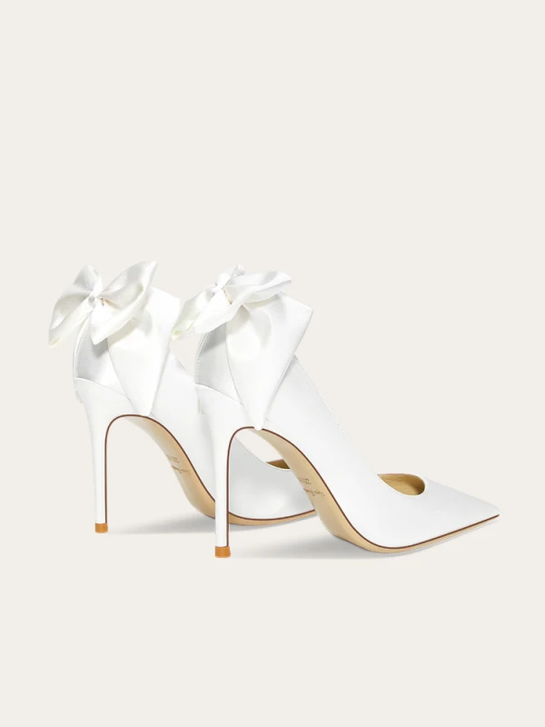 Elegante Weiß Schleife Brautschuhe 2024 Leder 10 cm Stilettos Spitzschuh Hochzeit Pumps