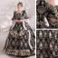 Medieval Vintage / Retro Gothic Black Printing Prom Dresses 2022 Ball Gown Square Neckline Bell sleeves Backless Floor-Length / Long Formal Dresses