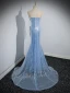 Sexy Bleu Ciel Paillettes Robe De Soirée 2023 Trompette / Sirène Bustier Sans Manches Dos Nu Train De Balayage Soirée Robe De Ceremonie