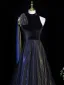 Fashion Black Bow Prom Dresses 2026 A-Line / Princess High Neck Sleeveless Sweep Train Prom Formal Dresses