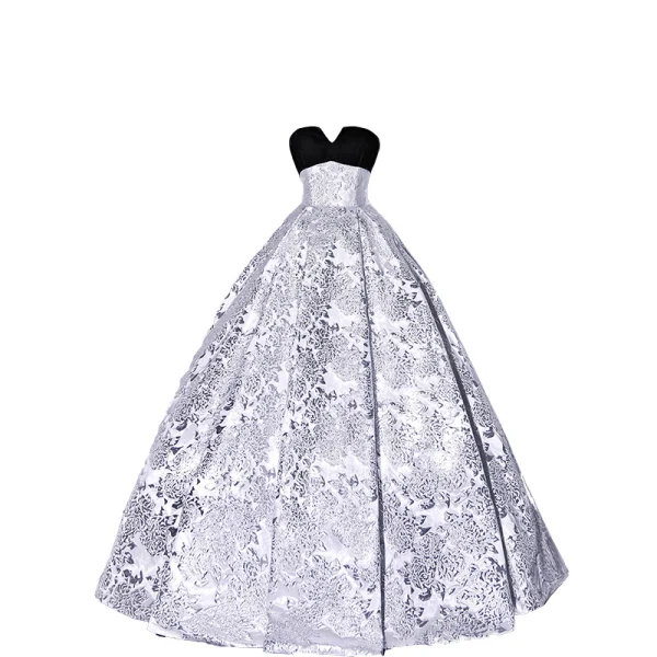 Elegant Silver Grey Printing Prom Dresses 2022 Ball Gown Strapless Sleeveless Backless Floor-Length / Long Prom Formal Dresses