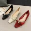 Élégant Noire Promo Perle Noeud Escarpins 2022 4 cm Talon Bas Talons Épais Pied Carré Escarpins Talons Hauts