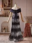Scintillantes Noire Paillettes Robe De Bal 2026 Trompette / Sirène De l'épaule Manches Courtes Dos Nu Longue Robe De Ceremonie