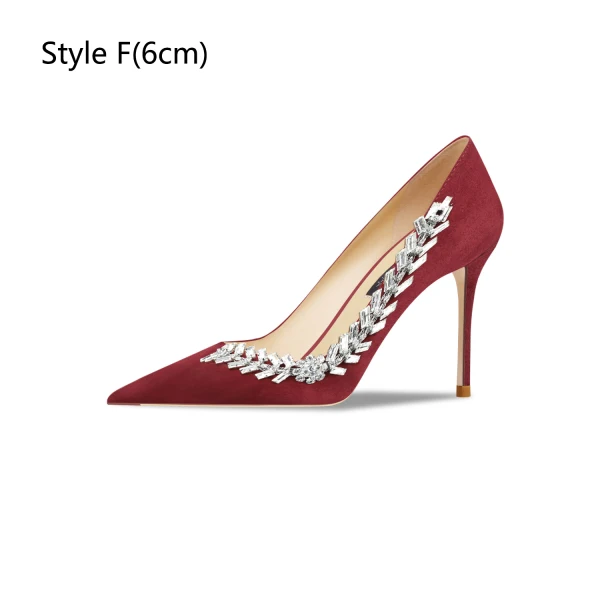 Fashion Black Rhinestone Evening Party Suede Pumps 2024 Leather 10 cm Stiletto Heels Pointed Toe Pumps High Heels