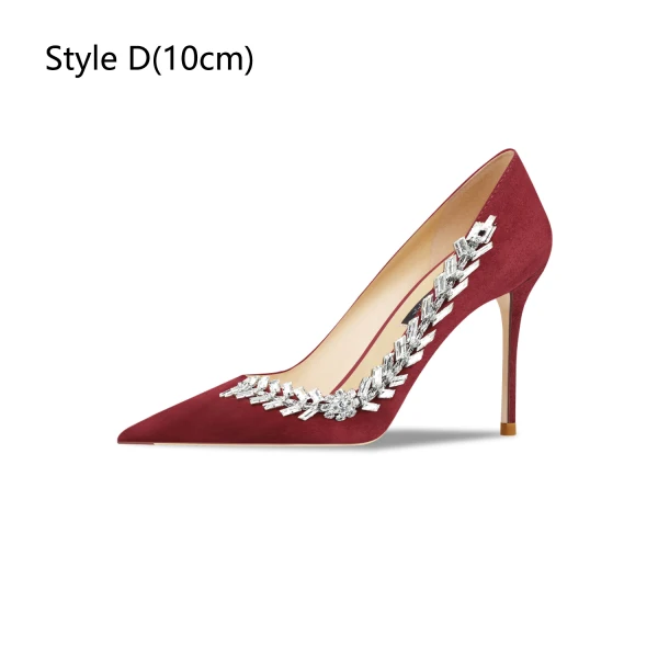 Fashion Black Rhinestone Evening Party Suede Pumps 2024 Leather 10 cm Stiletto Heels Pointed Toe Pumps High Heels