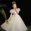 Bling Bling Beading Champagne Pearl Sequins Flower Girl Dresses 2024 Ball Gown Birthday Scoop Neck Puffy Short Sleeve Floor-Length / Long
