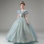 Sparkly Sky Blue Pearl Sequins Birthday Flower Girl Dresses 2023 A-Line / Princess Scoop Neck Short Sleeve Floor-Length / Long Flower Girl Dresses