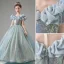 Sparkly Sky Blue Pearl Sequins Birthday Flower Girl Dresses 2023 A-Line / Princess Scoop Neck Short Sleeve Floor-Length / Long Flower Girl Dresses