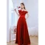 Chic / Beautiful Burgundy Satin Prom Dresses 2022 A-Line / Princess Off-The-Shoulder Pearl Bow Sleeveless Backless Floor-Length / Long Prom Formal Dresses