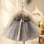 Chic / Beautiful Grey Pearl Sequins Short Birthday Flower Girl Dresses 2024 Ball Gown Scoop Neck Long Sleeve Bow Flower Girl Dresses