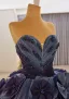 Luxury / Gorgeous High-end Navy Blue Beading Pearl Sequins Appliques Prom Dresses 2025 Ball Gown Sleeveless Backless Strapless Chapel Train Prom
