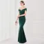 Sexy Black Satin Evening Dresses 2022 Trumpet / Mermaid Off-The-Shoulder Beading Tassel Sleeveless Backless Floor-Length / Long Evening Party Formal Dresses