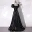 Scintillantes Noire Paillettes Robe De Bal 2024 Princesse Encolure Carrée Manches Courtes Dos Nu Longue Promo Robe De Ceremonie