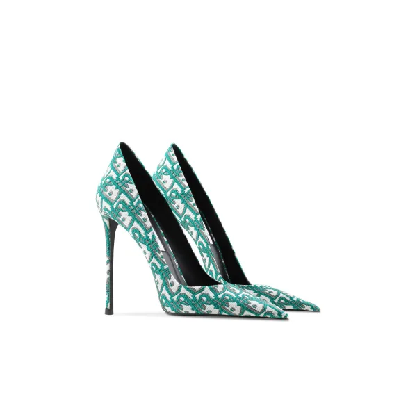 Fashion Green Plaid Evening Party Pumps 2024 Leather 10 cm Stiletto Heels Pointed Toe Pumps High Heels