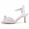 Elegant White Pearl Wedding Shoes 2023 Wedding Ankle Strap 6 cm Stiletto Heels Open / Peep Toe Sandals High Heels