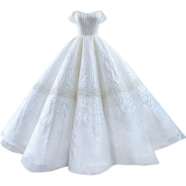 High End Elegante Ivory / Creme Handgefertigt Perlenstickerei Pailletten Brautkleider / Hochzeitskleider 2022 Ballkleid Bandeau Ärmellos Rückenfreies Lange Hochzeit