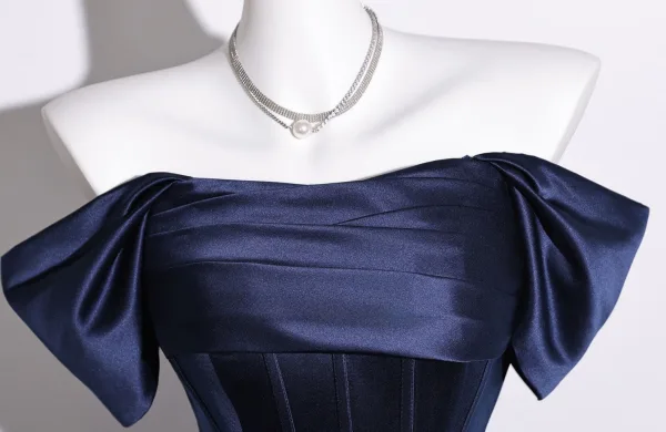 Vintage / Retro Navy Blue Evening Dresses 2026 Trumpet / Mermaid Off-The-Shoulder Short Sleeve Backless Floor-Length / Long Formal Dresses