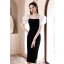 Fashion Black Pearl Homecoming Graduation Dresses 2022 Square Neckline Backless Puffy Short Sleeve Tea-length Formal Dresses