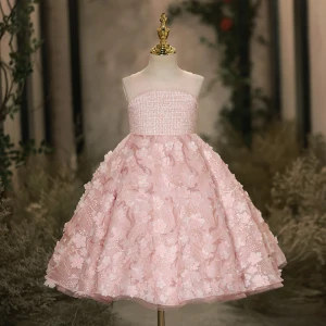 Charmant Rougissant Rose Perlage Paillettes Appliques Courte Anniversaire Robe Ceremonie Fille 2024 Robe Boule Encolure Dégagée Sans Manches Dos Nu