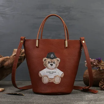 Fashion Brown Street Wear Bear Printing Women S Bags Handbag 2023 Leather