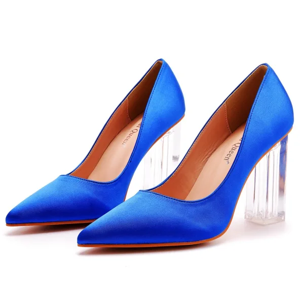 Chic / Beautiful White Transparent Crystal Prom Pumps 2023 Satin 9 cm Stiletto Heels Pointed Toe Pumps High Heels