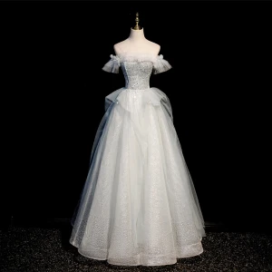 Charmant Vert Cendré Perlage Perle Paillettes Robe De Bal 2022 Princesse De L Épaule Manches Courtes Dos Nu Longue Promo Robe De Ceremonie