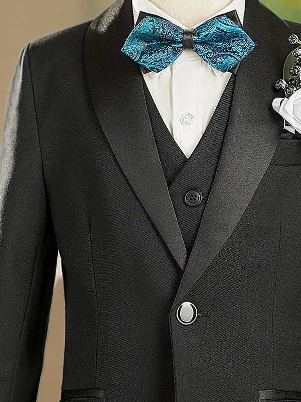 Fall Winter Black 6-piece Boys Wedding Suits 2025 Long Sleeve Body Jewellery Coat Pants Shirt Tie Vest