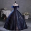 Vintage / Originale Bleu Marine Paillettes Robe De Bal 2023 Robe Boule De l'épaule Gland Sans Manches Dos Nu Longue Promo Robe De Ceremonie