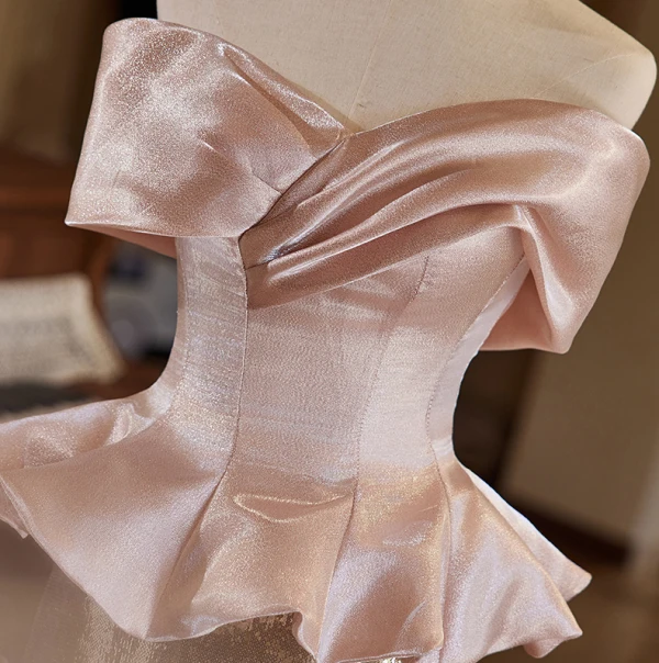 Charmant Zwei Töne Rosa Pailletten Ballkleider 2024 Meerjungfrau Off Shoulder Kurze Ärmel Rückenfreies Sweep / Pinsel Zug Ball Festliche Kleider